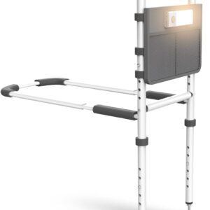 Agrish Bed Rails for Elderly Adults Safety - with Motion Light & Storage Pouch, Bedside Assist Bar with Support Legs for Seniors & Surgery Patients - Medical Bed Rail