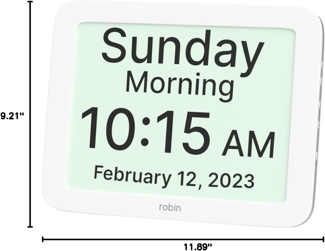 Robin Clock with Day and Date for Elderly, Clocks for Seniors, Dementia Clock, Digital Calendar Clock Elderly Bedside Clocks Seniors Alzheimers Products Dementia Clocks Seniors Extra Large, White 12" - Image 8