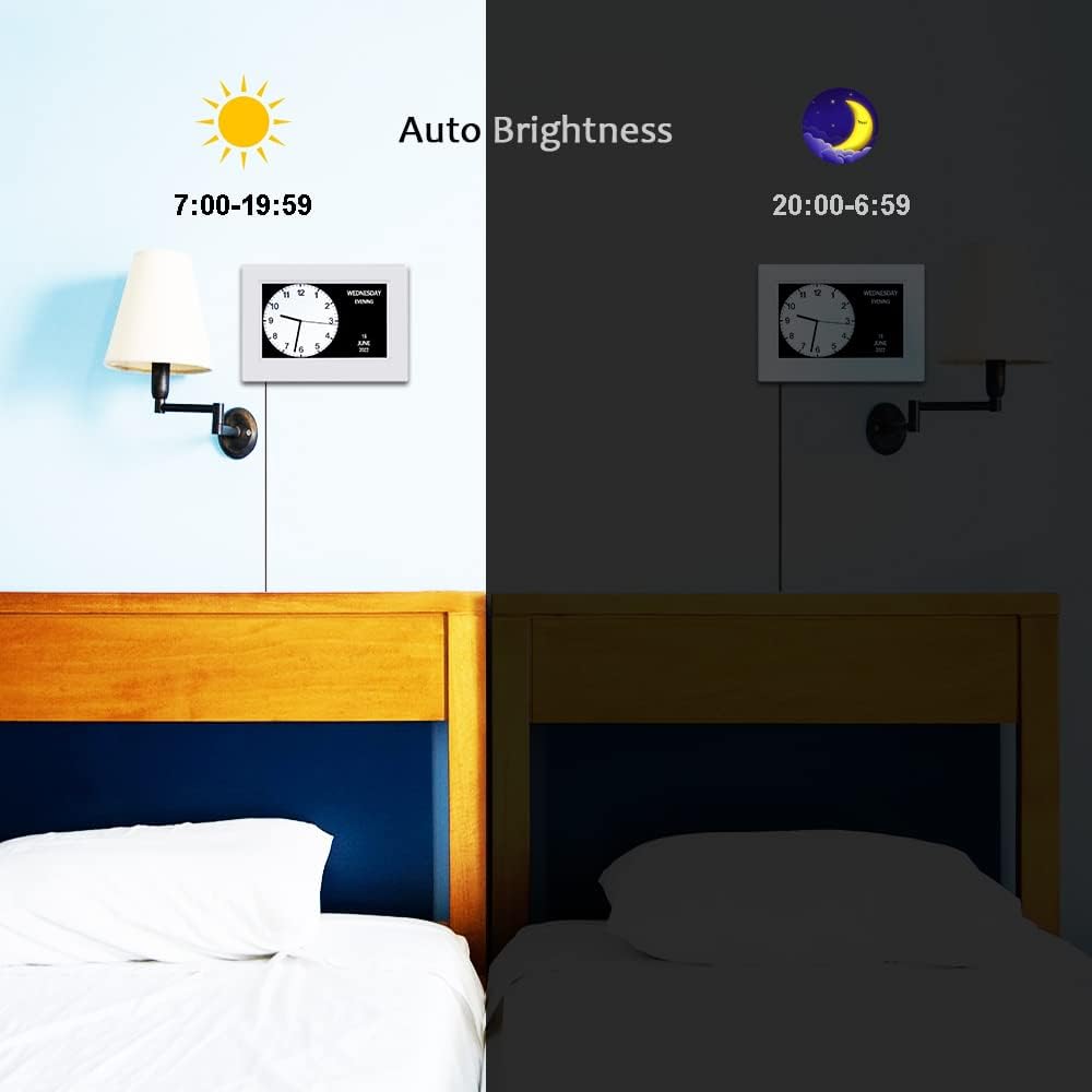 AINFTIME Clock with Day and Date for Elderly-3 Colors Display Digital Calendar Alarm Clock Dementia Alzheimers Clock with Extra Large Display (7in White) - Image 6