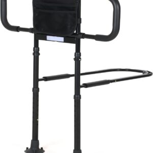 Bed Rails for Elderly Adults Safety: Bed Assist Rail with Adjustable Double Grips, Storage Pocket, Motion Sensor Light, Fits King, Queen, Full, Twin, Can Withstand 400LB (Black)