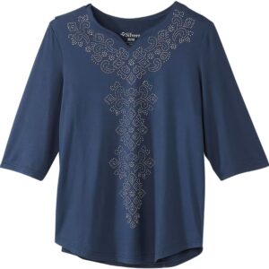 Silverts Women's Open Back Vneck Embellished Top - Adaptive Clothes for Elderly Seniors - Wheelchair Surgery Recovery Shirt