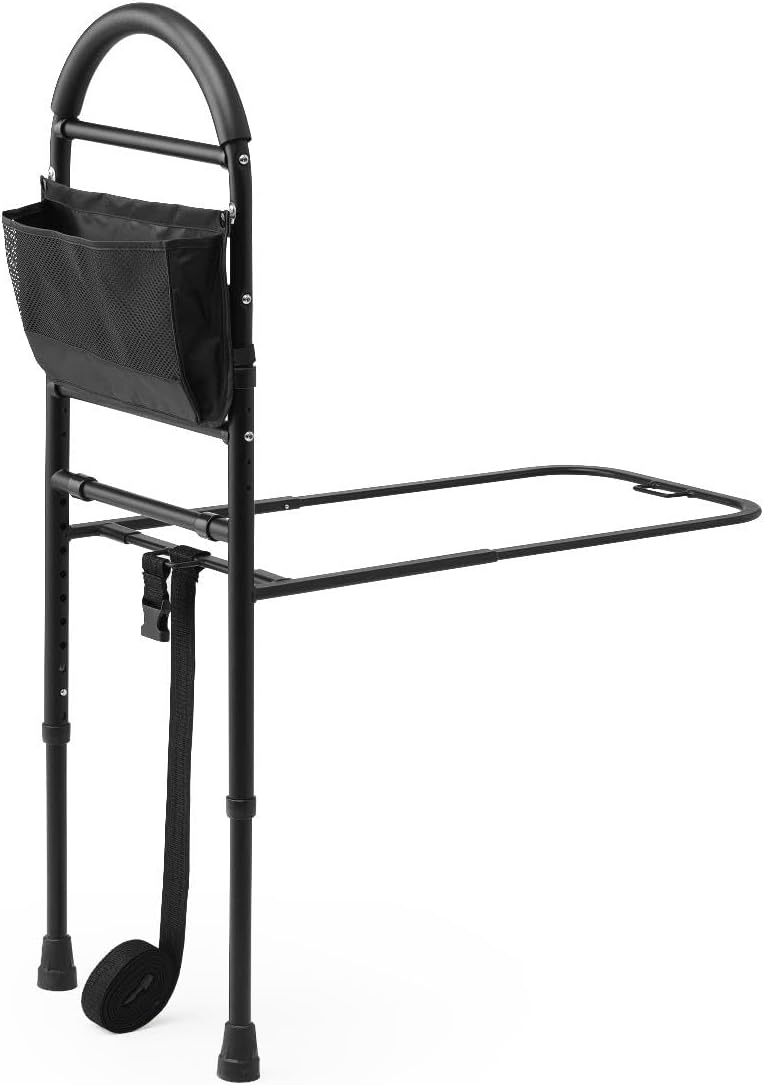 Medline Bed Assist Bar with Storage Pocket, Height Adjustable Bed Rail for Elderly Adults, Assistance for Getting In and Out of Bed at Home