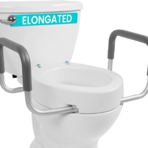Vive Toilet Seat Riser for Seniors (Raised with Handles) Grab Bar Seat for Seniors - Options for Elongated & Standard Bowls - Elderly Handicap Medical Hip Replacement Surgery Lift, Easy Clean, White