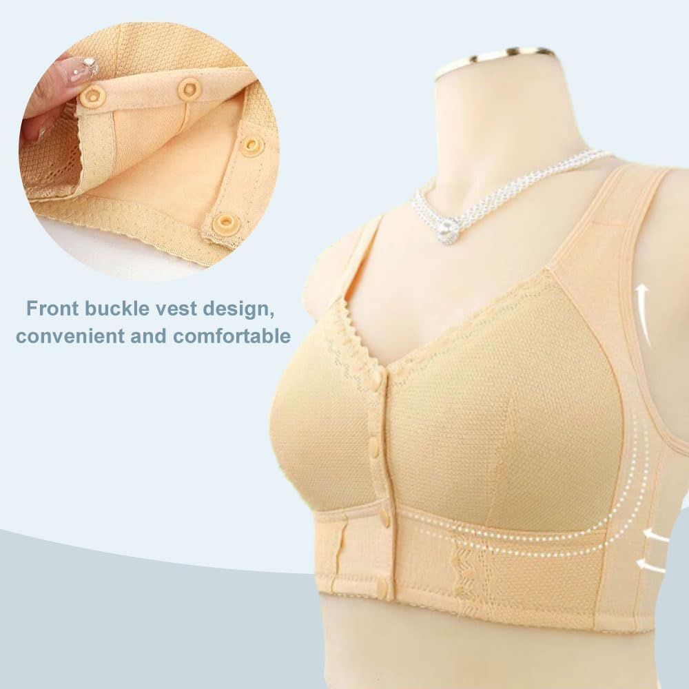 Front Closure Breathable Bra for Seniors, Upgrade No Underwire Senior Bra with Snaps Breathable Cotton Bras for Elderly Women - Image 7