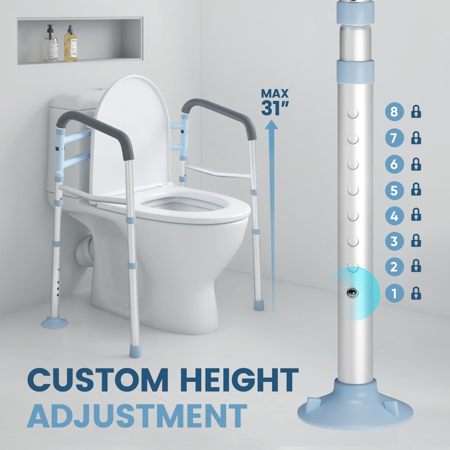 OasisSpace Stand Alone Toilet Safety Rail - Heavy Duty Medical Toilet Safety Frame for Elderly, Handicap and Disabled - Adjustable Bathroom Toilet Handrails, Width Adjustable Design, Fit Any Toilet - Image 5