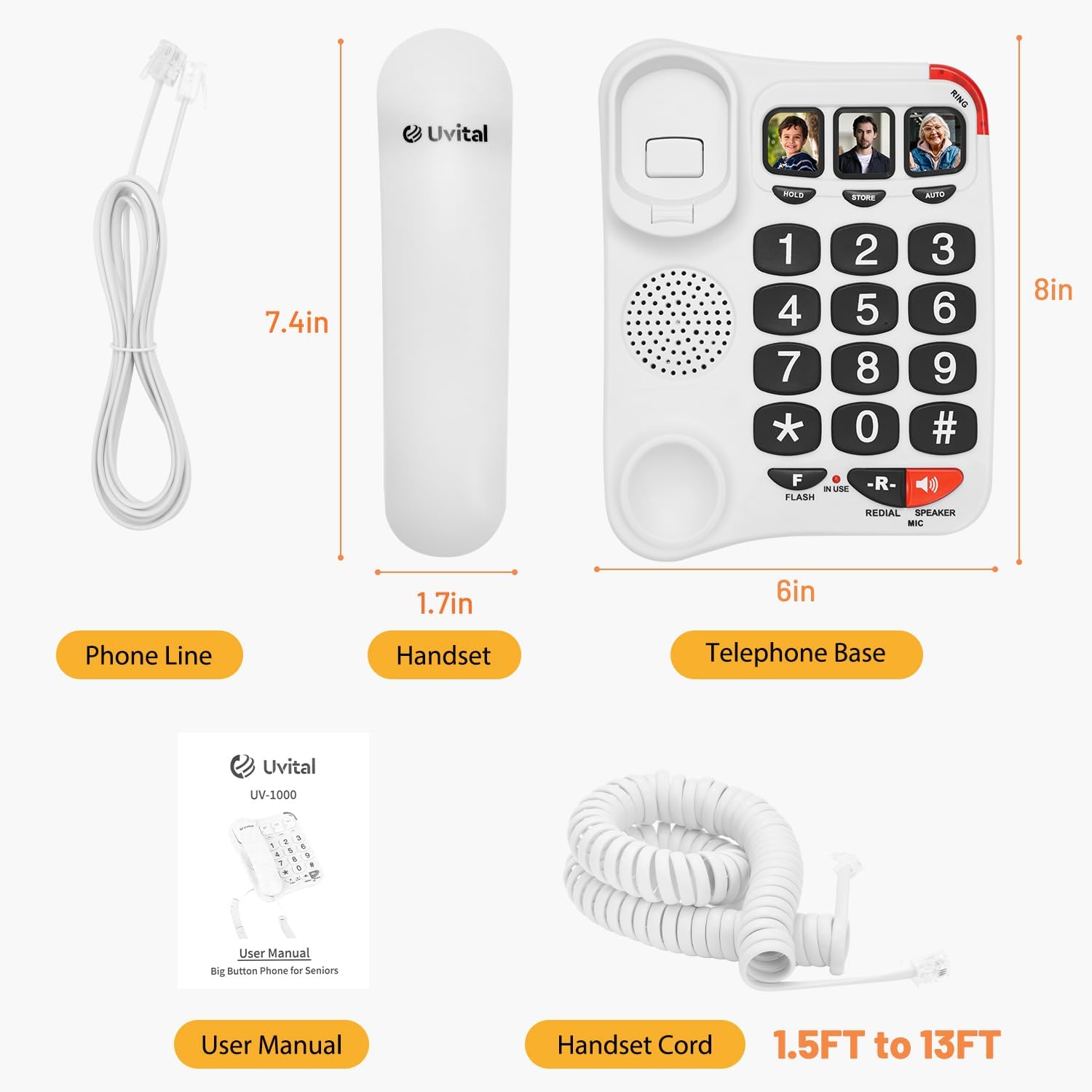Uvital Big Button Phone for Seniors, White Senior Phone for Elderly Landline, Black Big Buttons Corded Landline Telephone for Home - Amplified Ringer with Loud Speaker for Hearing Impaired - Image 9