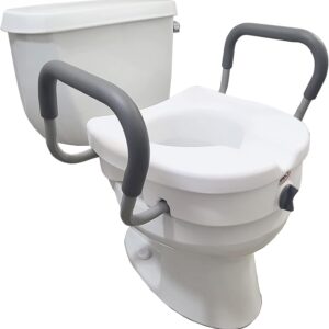 Carex E-Z Lock Raised Toilet Seat With Handles, 5" Toilet Seat Riser with Arms, Handicap Raised Toilet Seat For Seniors and Elevated Toilet Seat