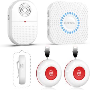 CallToU Wireless Caregiver Pager Waterproof Call Button Vibration Call Button for Elderly at Home Disabled Patient Elderly Monitoring Nurse Calling 2 SOS Call Buttons/Transmitters 500FT 2 Receivers