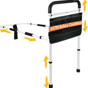 FSA/HSA Eligible, Vaunn Medical New Adjustable Bed Assist Rail Handle (Passed ASTM F3186–17 Safety Standard) and Hand Guard Grab Bar, Bedside Safety and Stability (Tool-Free Assembly), White/Black
