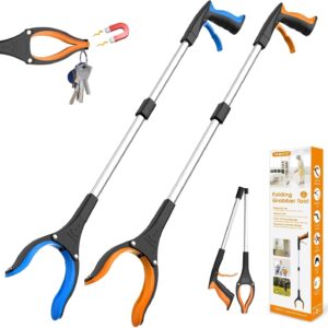 32" Grabber Reacher Tool, 2-Pack Foldable Reacher Grabber Pickup Tool with 360° Rotating Jaw & Magnet, Trash Picker Upper Grabber, Lightweight Grabbers for Seniors Heavy Duty
