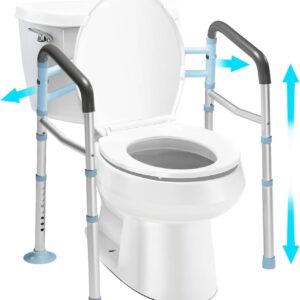 OasisSpace Stand Alone Toilet Safety Rail - Heavy Duty Medical Toilet Safety Frame for Elderly, Handicap and Disabled - Adjustable Bathroom Toilet Handrails, Width Adjustable Design, Fit Any Toilet