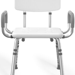Shower Chair for Inside Shower with Arms and Back, FSA/HSA Eligible 500 lbs Heavy Duty Shower Seat for Bathtub, Height Adjustable Safety Bath Seat for Elderly, Adults, Handicap and Disabled