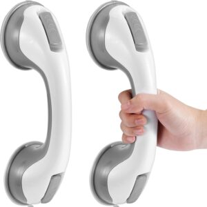 Grab Bars for Shower, 12 Inch Shower Handle Strong Suction Shower Grab Bar for Shower Chair Stool, Bathroom Safety Bar for Seniors, Elderly (2 Pack)