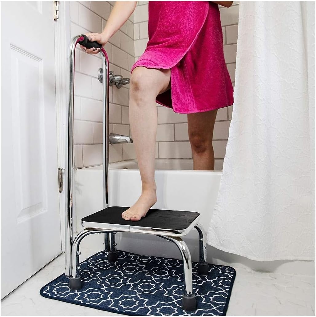 DMI Step Stool with Handle and Non Skid Rubber Platform, Lightweight and Sturdy Stool for Seniors, Adults and Children, Holds up to 300 Pounds with 9.5 Inch Step Up, 17.3"D x 12.3"W x 34"H, Chrome - Image 6