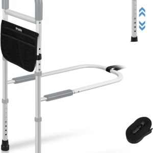 Panta Bed Rails for Elderly Adults Safety, Adjustable Bed Assist Rails for Seniors, Bed Side Rails with Support Legs and Storage Pocket, Portable Bed Cane Fit King, Queen, Full, Twin Bed, Grey