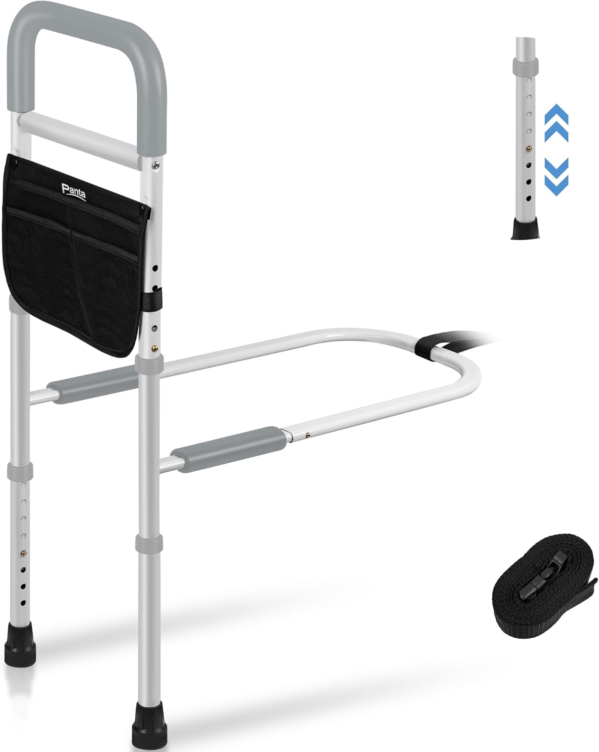 Panta Bed Rails for Elderly Adults Safety, Adjustable Bed Assist Rails for Seniors, Bed Side Rails with Support Legs and Storage Pocket, Portable Bed Cane Fit King, Queen, Full, Twin Bed, Grey