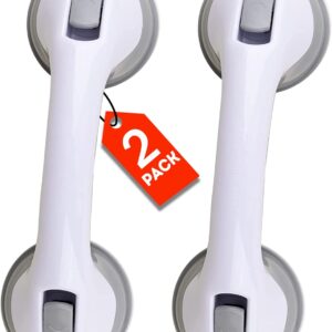 Grab Bars for Bathtubs and Showers, 12 Inch Shower Handle 2 Pack Shower Handles for Elderly Suction Cup, Handicap Seniors Safety Bathroom Bath Grip - ONLY for Tiles Glass & Hard Plastic