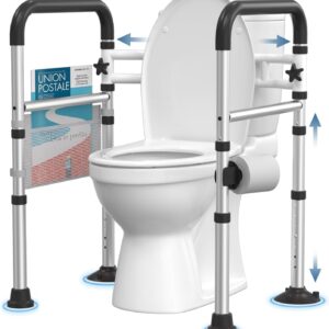 Toilet Safety Rails for Seniors, Adjustable Toilet Safety Frame with Handles for Elderly and Disabled, Foldable Handicap Toilet Assistance Rail Fits Most Toilets,Matte Black