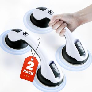 2Pack DwellDecor Grab Bars for Bathtubs and Showers, Shower Handles for Elderly Suction, Handicap Grab Bar, Suction Shower Grab Bars for Seniors, Bathroom Grab Bars, Shower Bars Safety, 12inch, Black