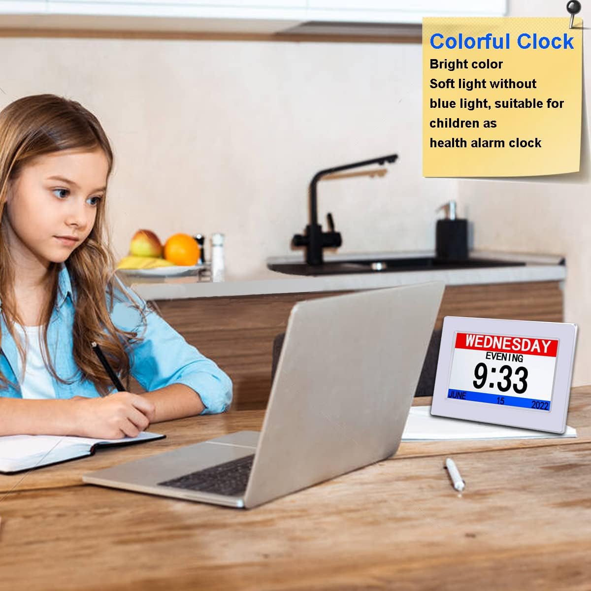 AINFTIME Clock with Day and Date for Elderly-3 Colors Display Digital Calendar Alarm Clock Dementia Alzheimers Clock with Extra Large Display (7in White) - Image 4