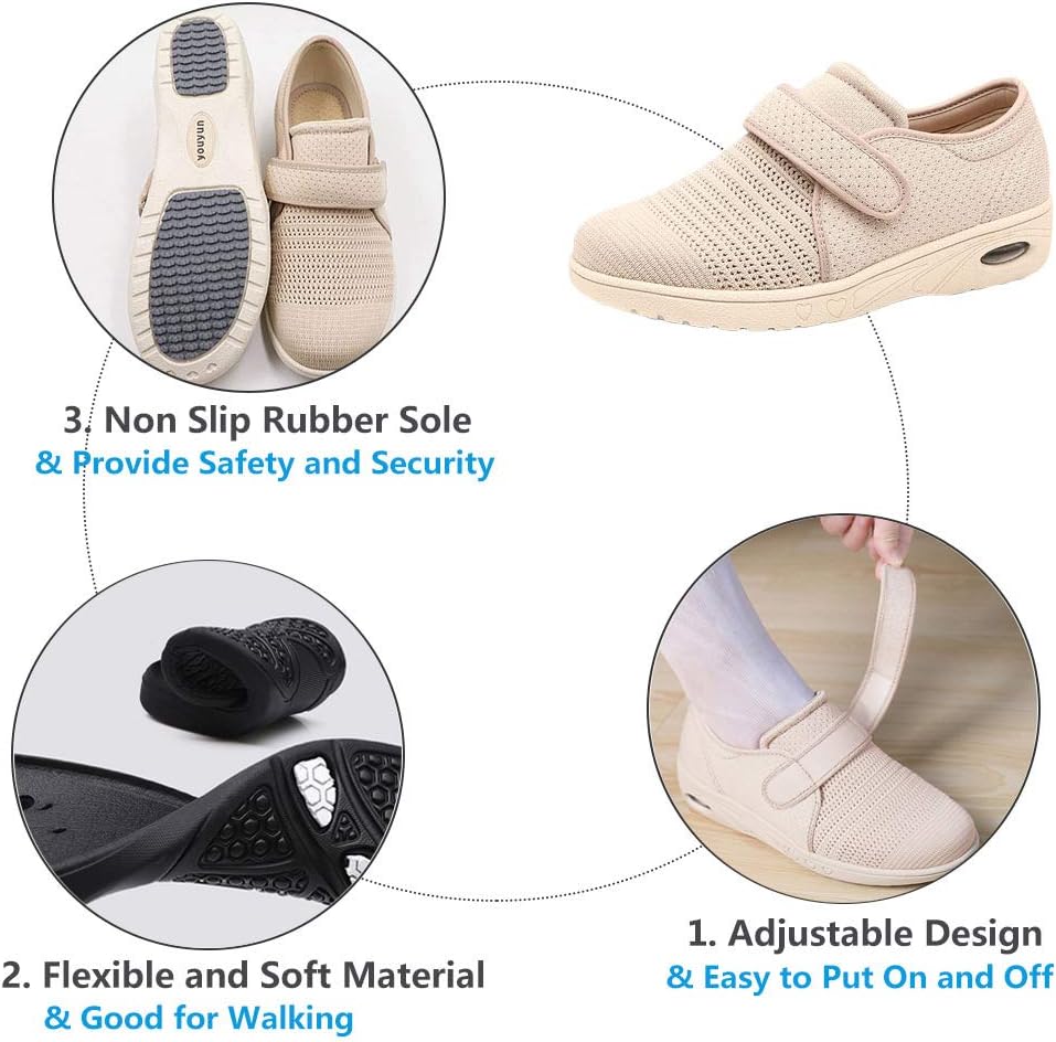 Womens Diabetic Walking Shoes Adjustable Outdoor Sneakers Recovery Easy On Off Strap Wide Width Slippers Comfort for Seniors Elderly Woman Swollen Feet, Edema, Foot Pain - Image 3