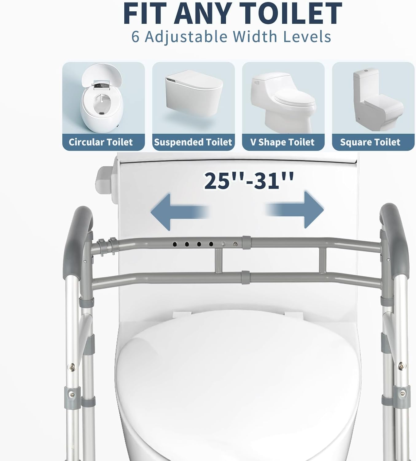 Toilet Safety Rails for Seniors & Disabled - Adjustable, Foldable, Tool-Free Assembly, 350 lbs Capacity - Image 4