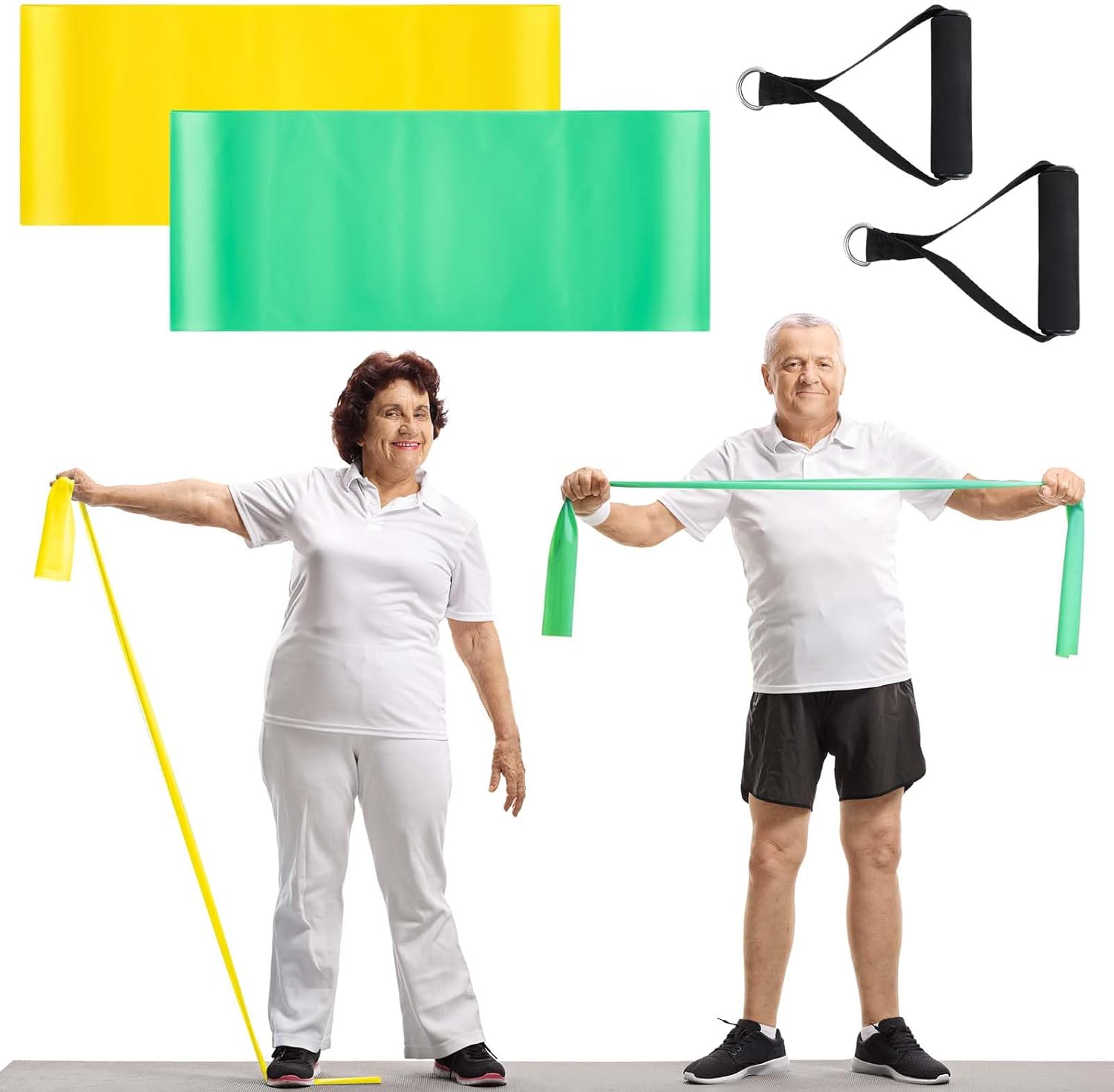 2 Pcs Resistance Band for Seniors with 2 Pcs Handles Exercise Band Specifically Created for Elderly Physical Therapy, Stretch, Recovery, Pilates, Strength Training and Yoga Starter Set