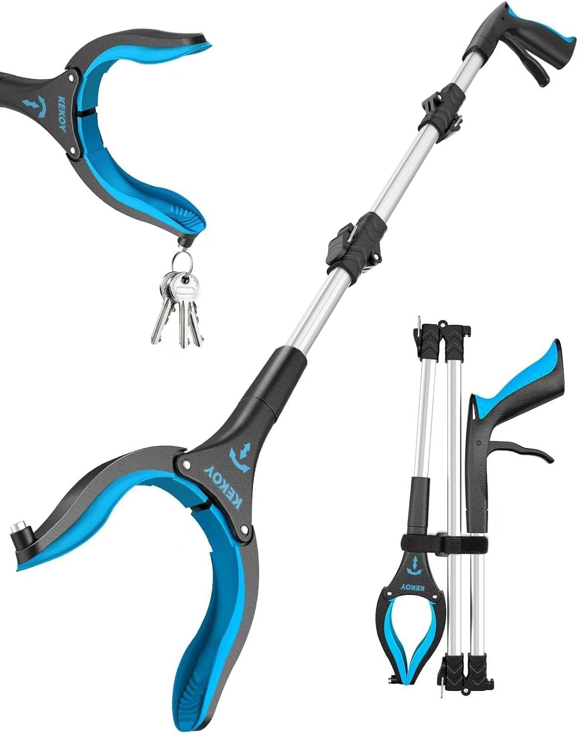 36inch Grabber Reacher Tool for Seniors, Foldable Reacher Grabbers Pickup Stick with Anti-Slip 360° Rotating Jaw, 4" Wide Extended Claw with Magnet for Disabled, After Surgery Recovery