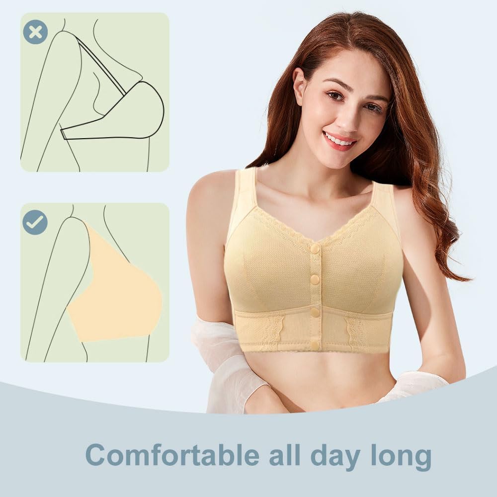 Front Closure Breathable Bra for Seniors, Upgrade No Underwire Senior Bra with Snaps Breathable Cotton Bras for Elderly Women - Image 5