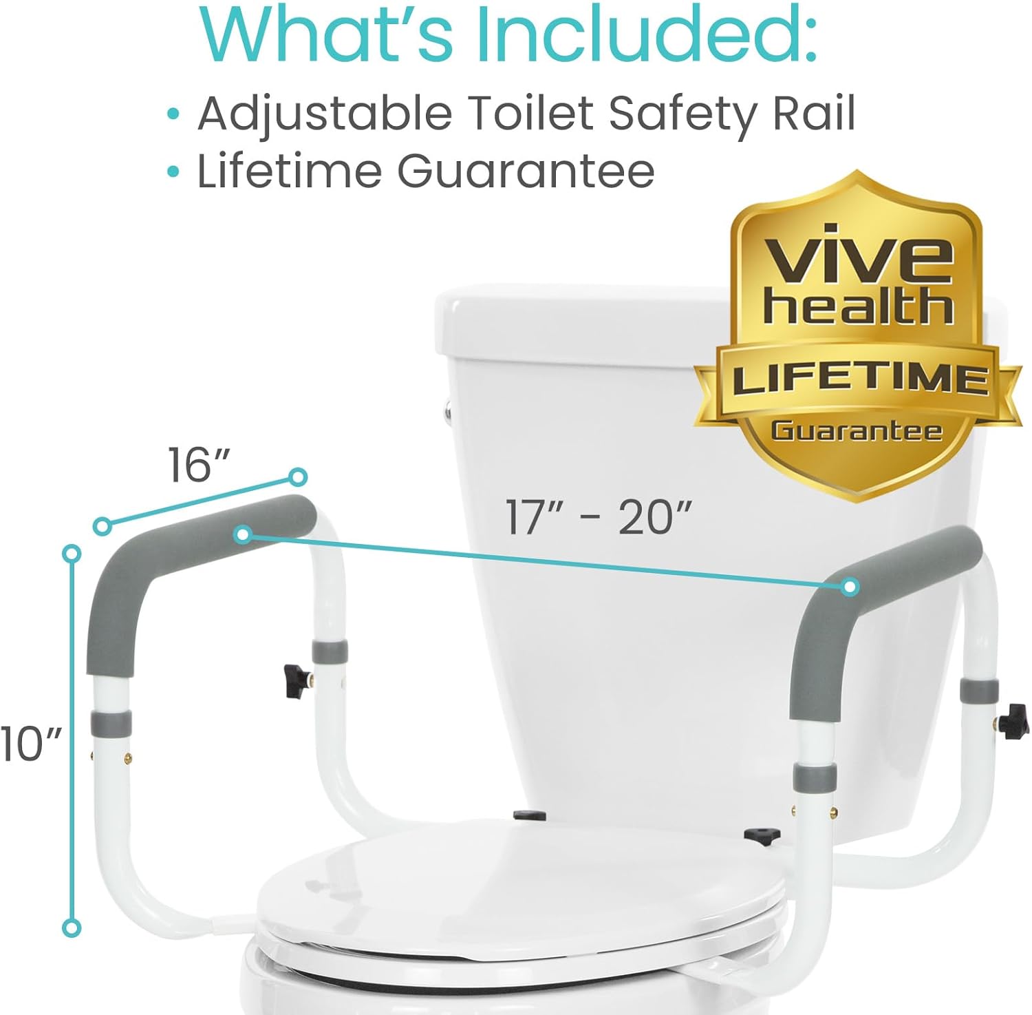 Vive Toilet Safety Rail - Adjustable Grab Bar - Compact Support Frame with Handrail for Bathroom Toilet Seat - Easy Installation for Handicap Senior Bariatrics, Elderly Balance - Padded Hand Armrest - Image 4