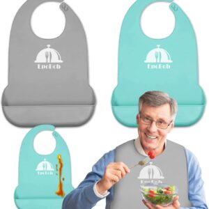 2 Pack Silicone Adult Bibs with Crumb Catcher, Washable and Adjustable Adult Bibs for Elderly Men Women Seniors