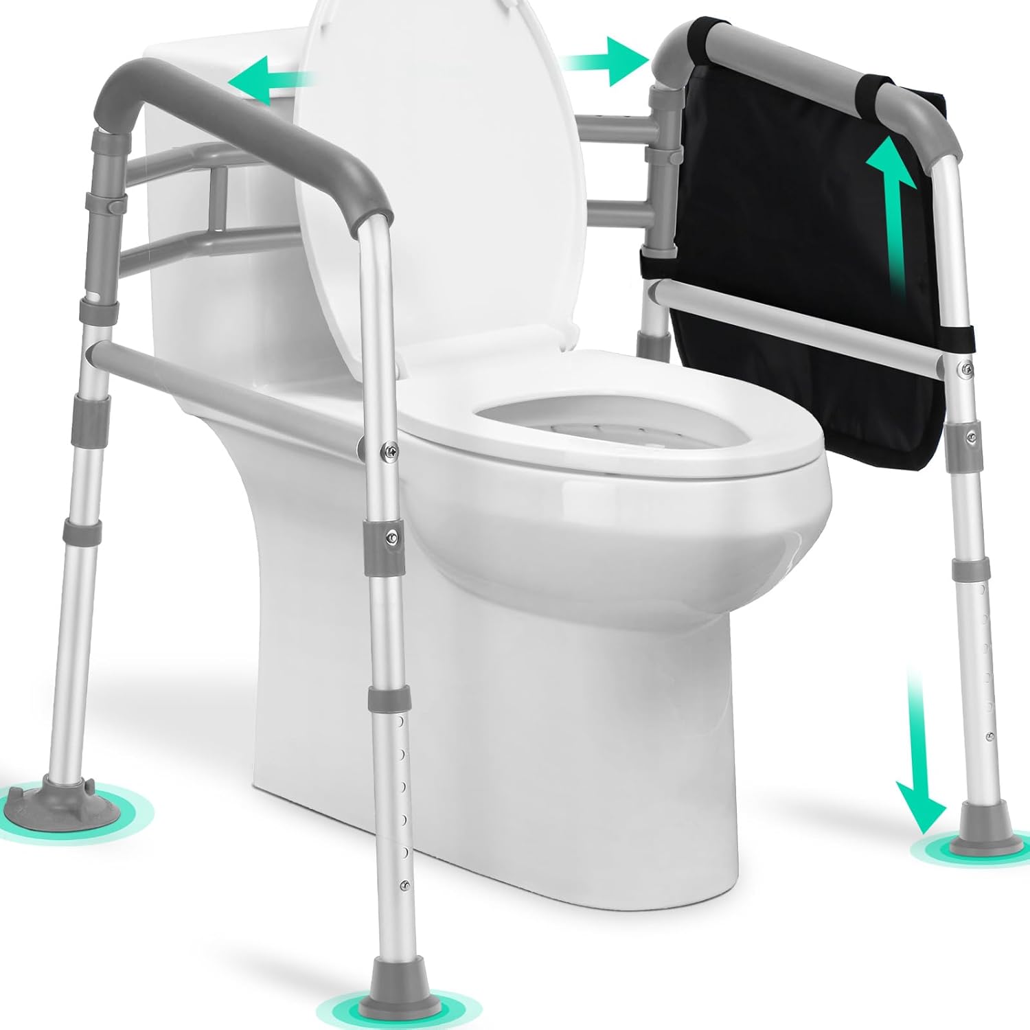 FSA/HSA Eligible Toilet Safety Rails for Seniors, Adjustable Height & Width Toilet Safety Frames with Handles,Toilet Rails W. Reinforced Bars&Suction Cups for Disabled Elderly Fit Most Toilets