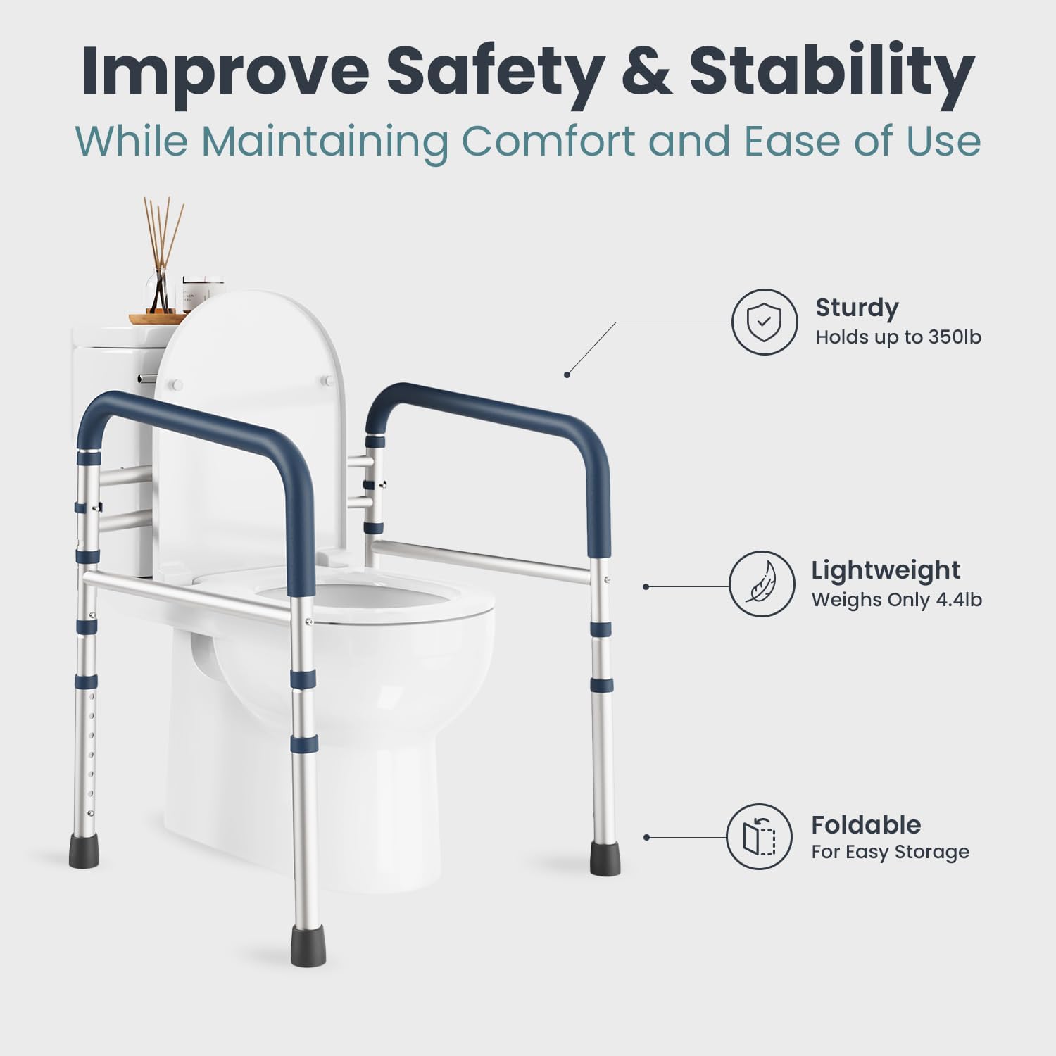 FSA/HSA Eligible - Toilet Safety Rails (350 lb) - Adjustable Toilet Safety Frame & Rails, Toilet Safety Rail for Elderly Adults, Toilet Handles for Seniors, Toilet Bars for Elderly & Handicap - Image 8