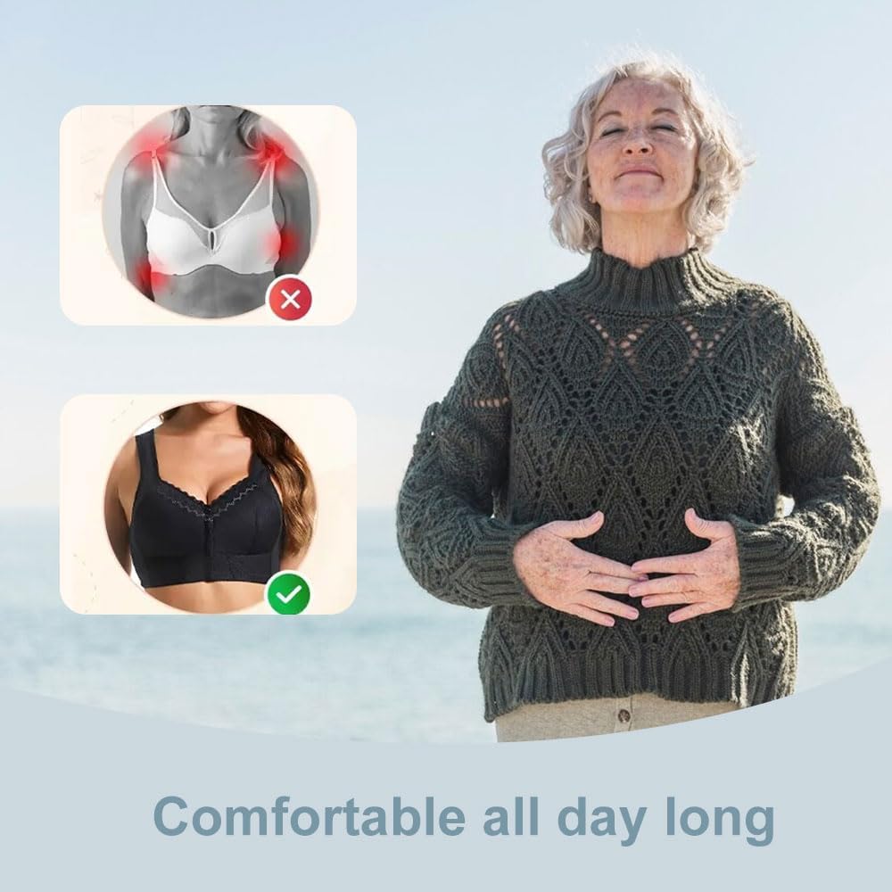 Front Closure Breathable Bra for Seniors, Upgrade No Underwire Senior Bra with Snaps Breathable Cotton Bras for Elderly Women - Image 4