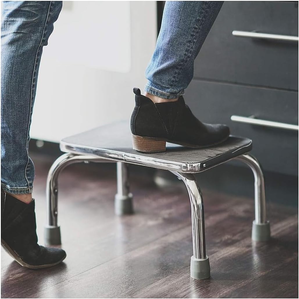 DMI Step Stool with Handle and Non Skid Rubber Platform, Lightweight and Sturdy Stool for Seniors, Adults and Children, Holds up to 300 Pounds with 9.5 Inch Step Up, 17.3"D x 12.3"W x 34"H, Chrome - Image 5