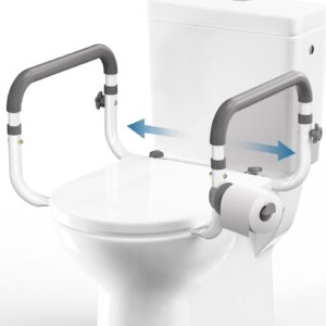 FSA/HSA Eligible Toilet Safety Rail for Seniors, Compact Toilet Assistance Rails for Elderly, 350lb Toilet Safety Frame Adjustable Toilet Support Rails for Handicap and Disabled - Gray