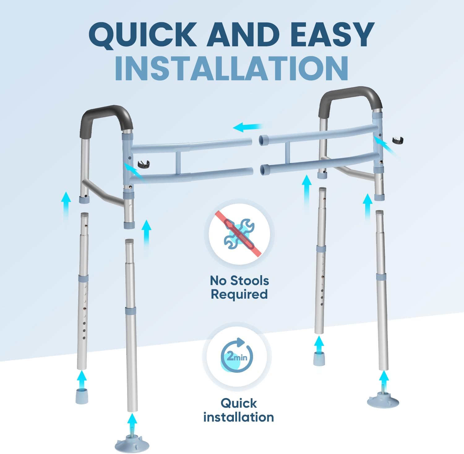 OasisSpace Stand Alone Toilet Safety Rail - Heavy Duty Medical Toilet Safety Frame for Elderly, Handicap and Disabled - Adjustable Bathroom Toilet Handrails, Width Adjustable Design, Fit Any Toilet - Image 6