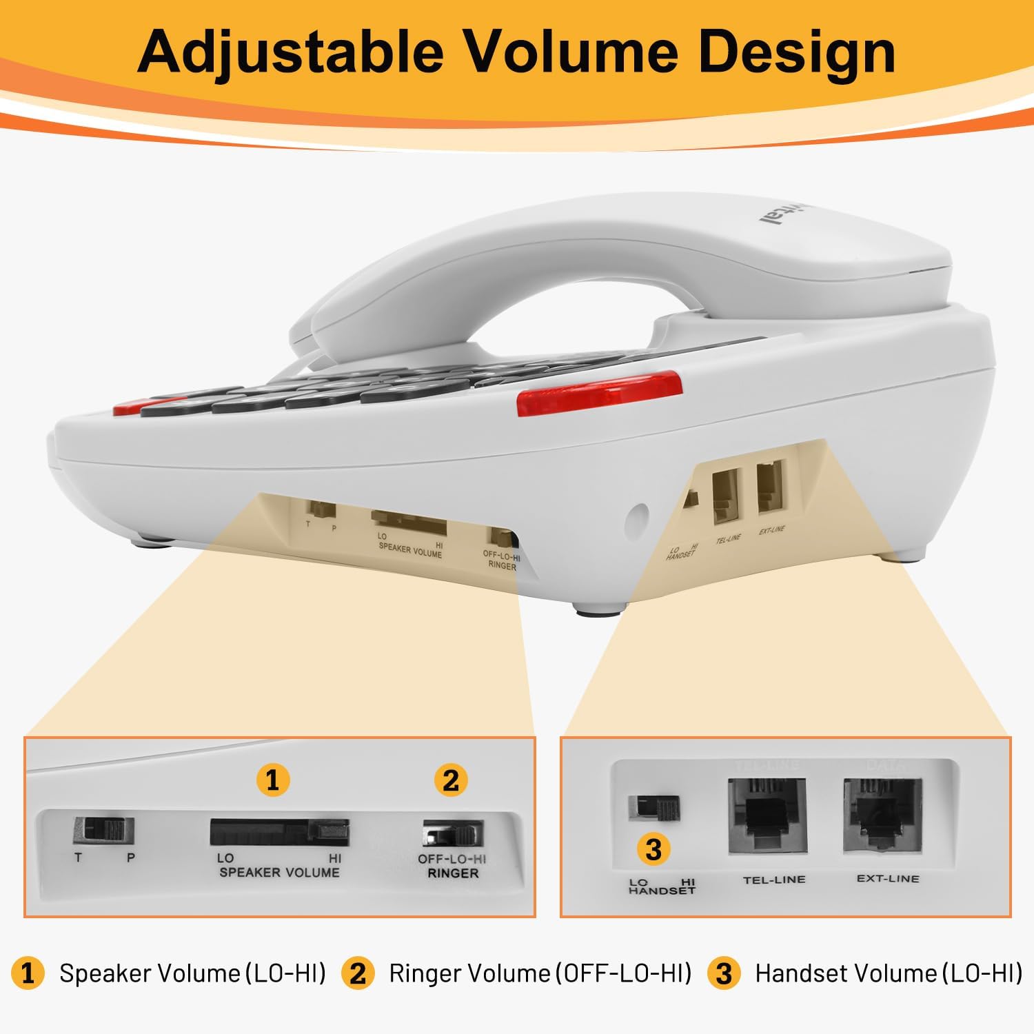 Uvital Big Button Phone for Seniors, White Senior Phone for Elderly Landline, Black Big Buttons Corded Landline Telephone for Home - Amplified Ringer with Loud Speaker for Hearing Impaired - Image 6