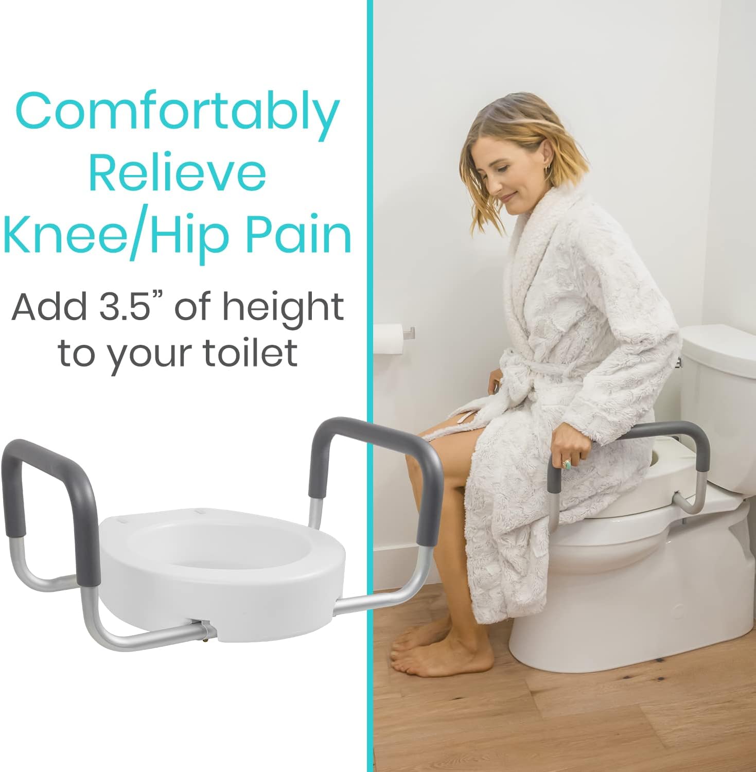 Vive Toilet Seat Riser for Seniors (Raised with Handles) Grab Bar Seat for Seniors - Options for Elongated & Standard Bowls - Elderly Handicap Medical Hip Replacement Surgery Lift, Easy Clean, White - Image 9