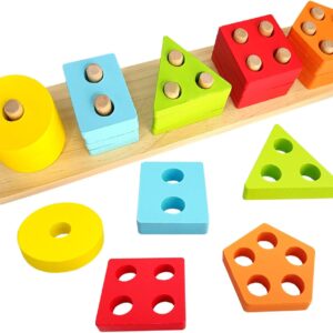Dementia Activities for Seniors,Geometric,Colors & Numbers Cognitive Products for Alzheimers,Wooden Puzzles Gifts & Cognitive Training Games for Elderly