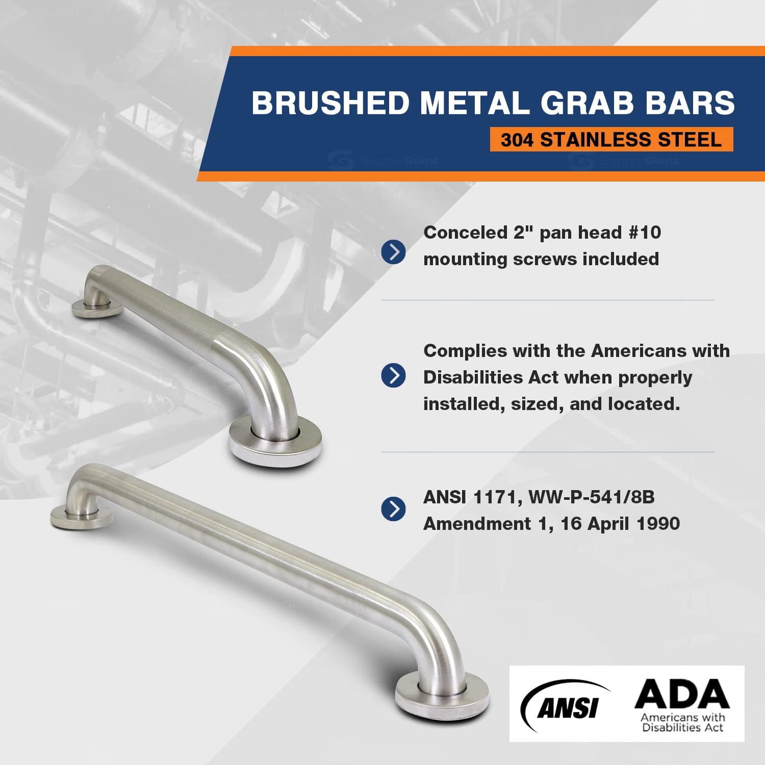 Grab Bar for Bathtubs and Showers, Shower Grab Bars for Seniors and Elderly, Safety Bar for Bathroom 30" x 1.5" ADA Compliant Grab Bar, Heavy Duty Stainless Steel Shower Handle Wall Mount - Image 3