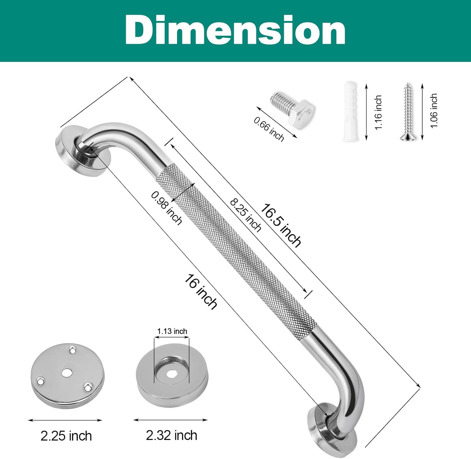 2 Pack 16 Inch Grab Bars for Bathtubs and Showers, Safety Bathroom Shower Grab Bars for Seniors Holds up to 500LBs, Handicap Grab Bars Stainless Steel, Anti Slip Shower Handle for Wall, Elderly - Image 2