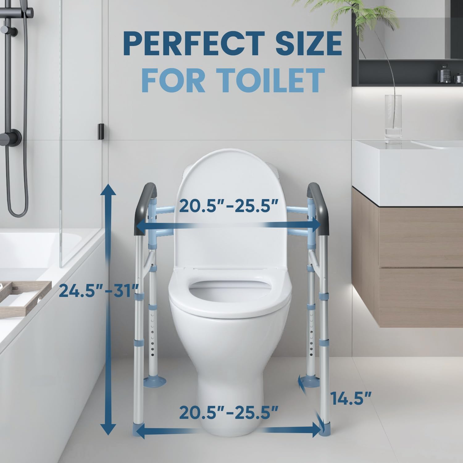 OasisSpace Stand Alone Toilet Safety Rail - Heavy Duty Medical Toilet Safety Frame for Elderly, Handicap and Disabled - Adjustable Bathroom Toilet Handrails, Width Adjustable Design, Fit Any Toilet - Image 7
