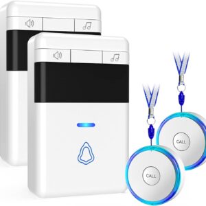 Caregiver Pager, Wireless Call Button for Elderly/Senior at Home, 500 Feet Medical Life Alert System with 2-SOS Buttons and 2-Pagers, Emergency Panic Call Bell for Nurse Calling, Patient Assistance