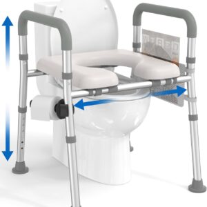 Raised Toilet Seat with Handles, Toilet Seat Riser for Seniors with Adjustable Height & Width, FSA HSA Eligible 400lb Handicap Elevated Toilet Seat for Elderly, Pregnant, Fit Any Toilet