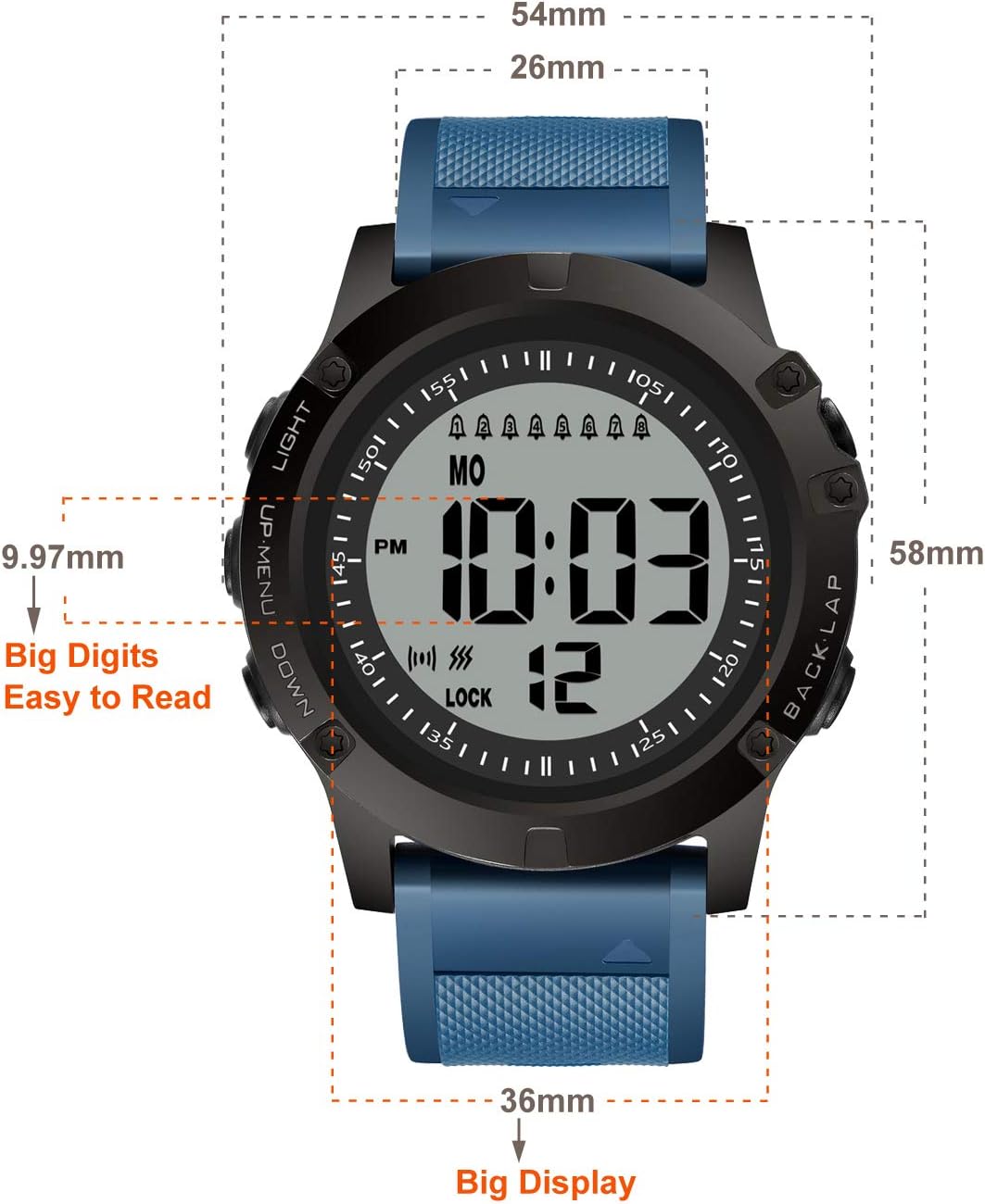 TICCI Men 8 Vibrating Alarms Watch Medication Aids Pill Vibra Alert Reminders for Elderly Seniors Big Digits Waterproof - Image 4