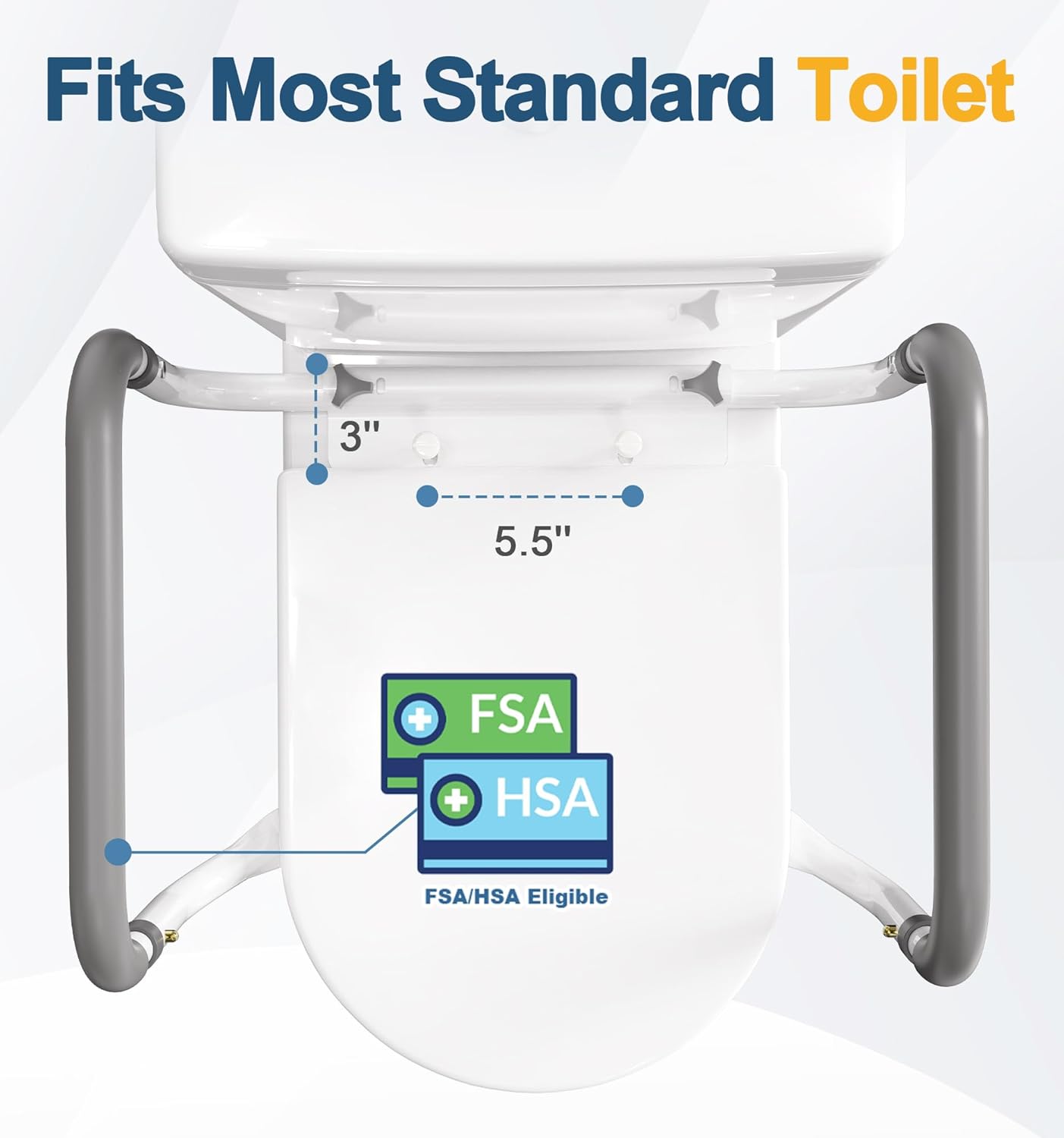 FSA/HSA Eligible Toilet Safety Rail for Seniors, Compact Toilet Assistance Rails for Elderly, 350lb Toilet Safety Frame Adjustable Toilet Support Rails for Handicap and Disabled - Gray - Image 3