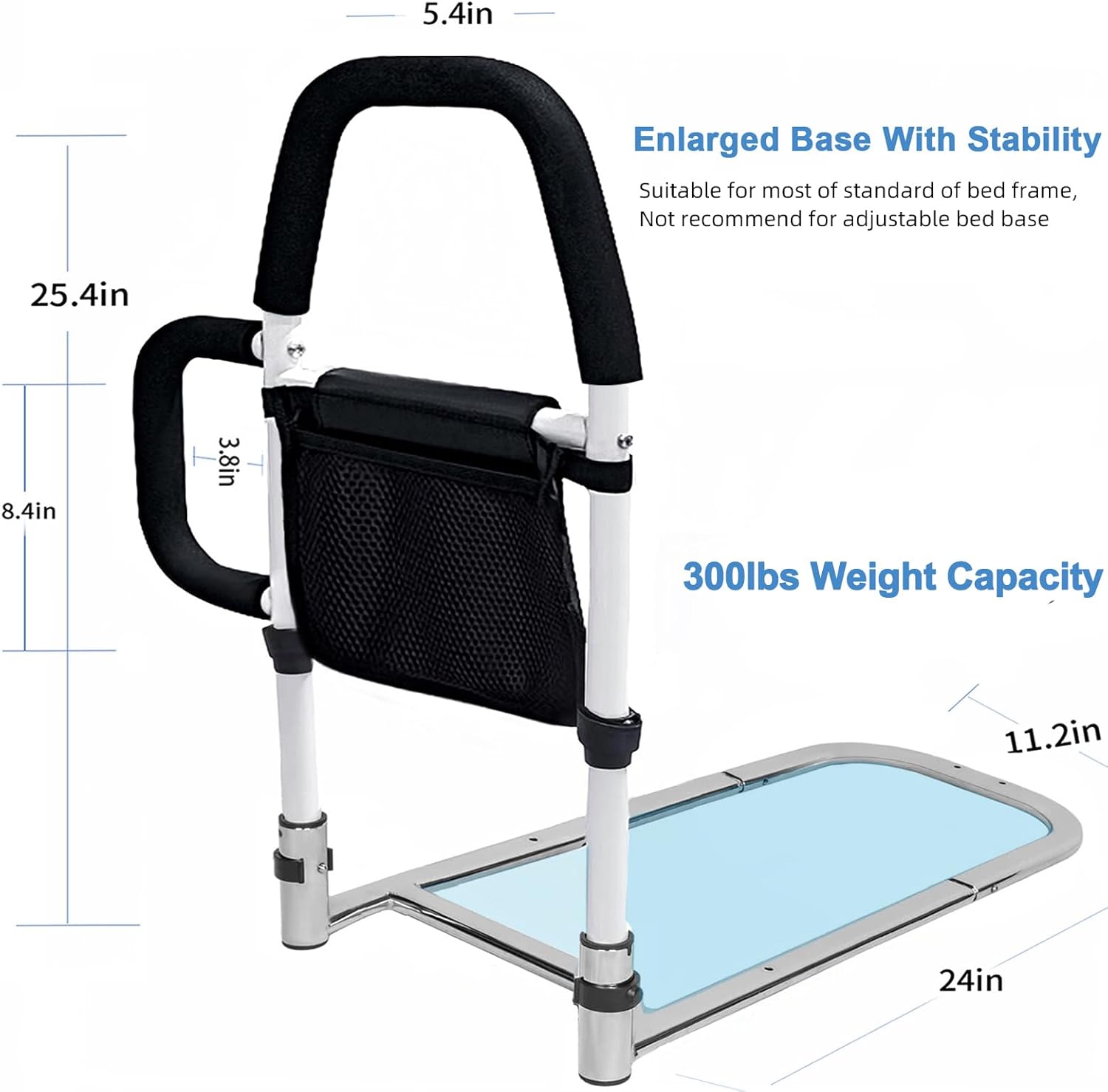 Bed Rails for Elderly Adults - Bed Assist Rail with Dual Grab Handles for Easily Getting in & Out of Bed, Bed Rail with Storage Pocket, fits King, Queen, Full, Twin, 300lbs - Image 3