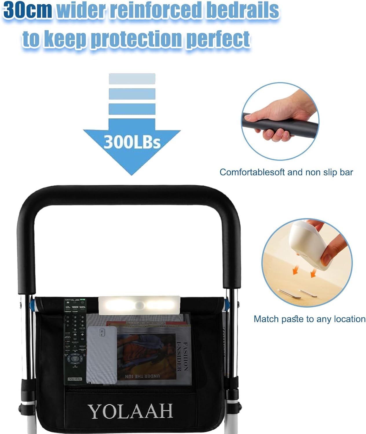 30cm Width Bed Assist Rails for Elderly Adults Safety - Bed Side Rail Fall Prevention Guard for Seniors Height Adjustable Fits Medical Bed,Queen,Twin,King,Full Bed - Image 4