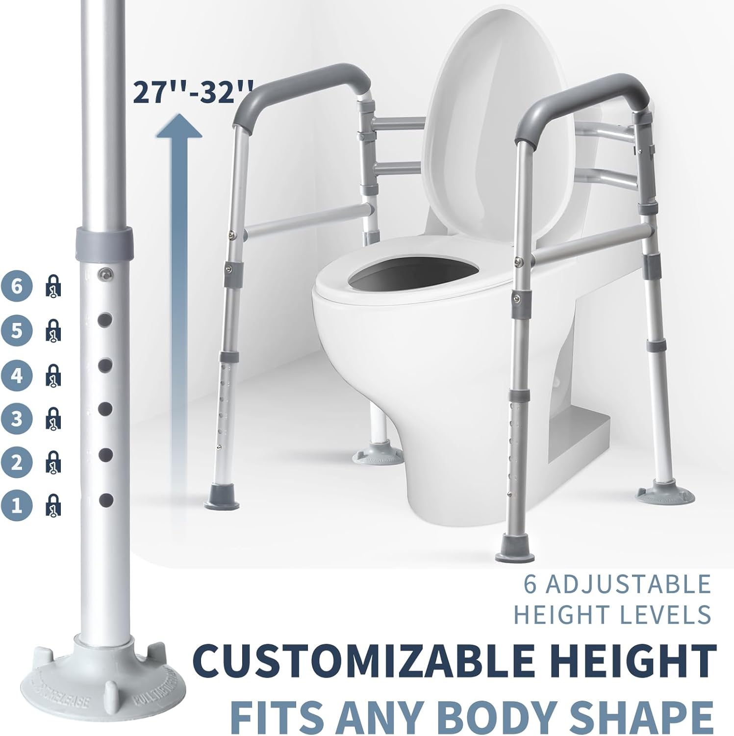 Toilet Safety Rails for Seniors & Disabled - Adjustable, Foldable, Tool-Free Assembly, 350 lbs Capacity - Image 5